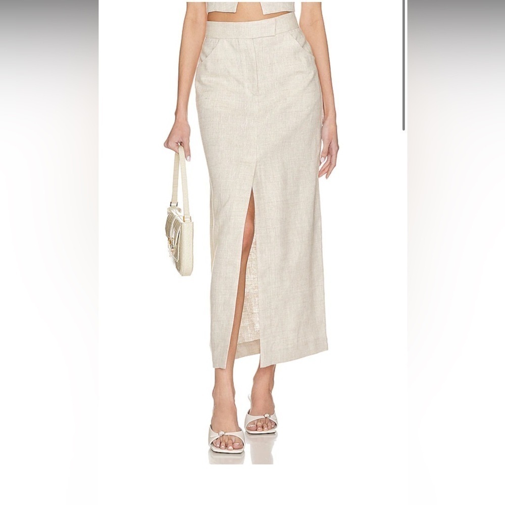 L’Academie from Revolve Orsina Maxi Skirt in Natural Linen Cotton Blend